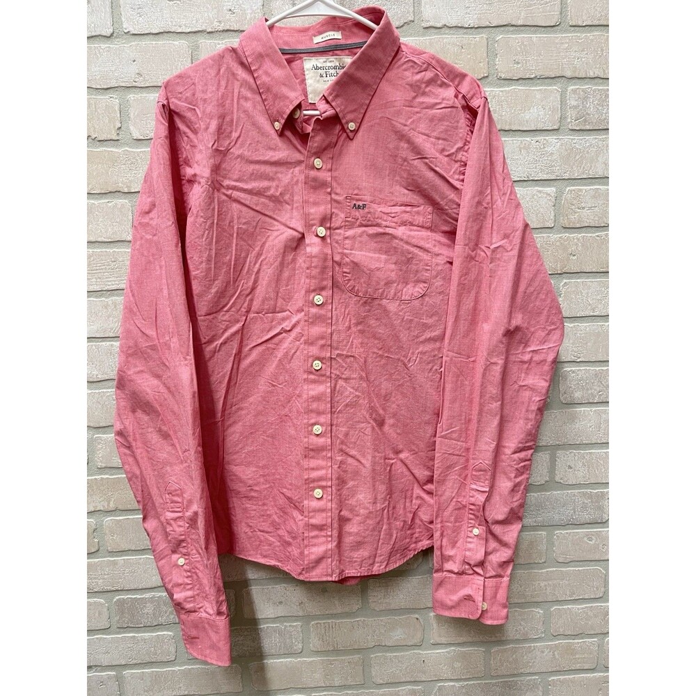 Abercrombie Mens XXL Button Down Shirt Long Sleeve Pink Muscle Fit Business